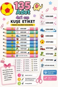 Kalem Etiketi Kişiye Özel Isim Yazılabilen Okul Etiket Seti 135 Adet Tabaka Şeklinde